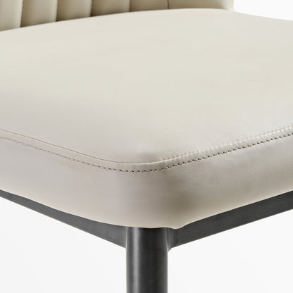 Off-White Leather Dining Chair Detail, Modern Minimalist Design, Set of 2.