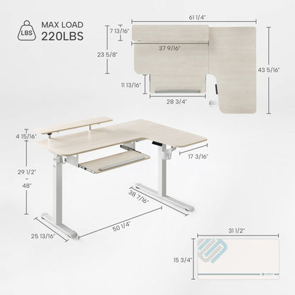Sollievo L-Shaped Standing Desk with Accessories Set (60x23)