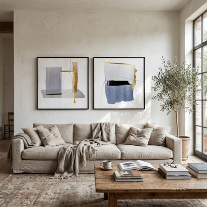 Sollievo Mid-Century Abstract Wall Art in White, Set of 2