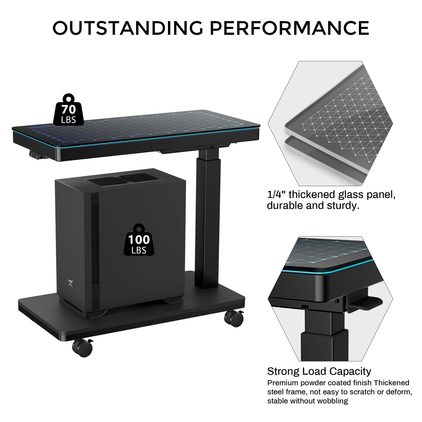 Sollievo Height-Adjustable Illuminated Panel CPU Cart