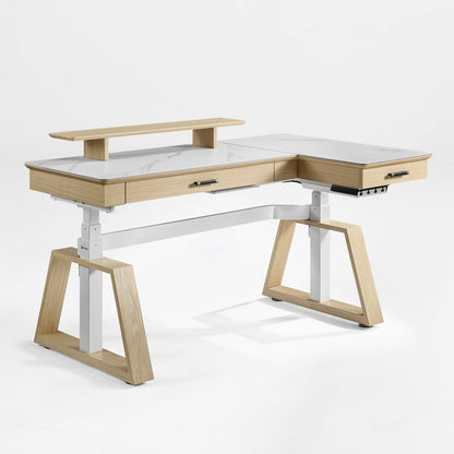 Eureka Ergonomic Ark Pro L-Shaped Standing Desk With White Sintered Stone Top, Height Adjustable Executive Desk.