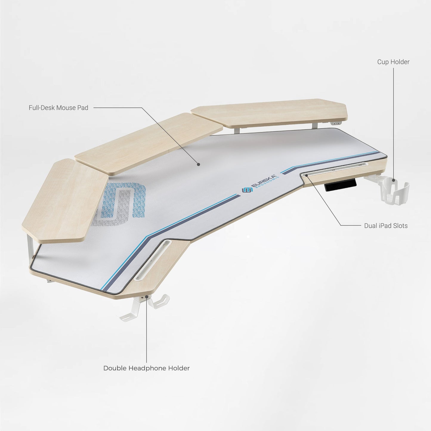 Aero Pro Standing Desk With Accessories, Including Led Shelves, and Cup Holder.