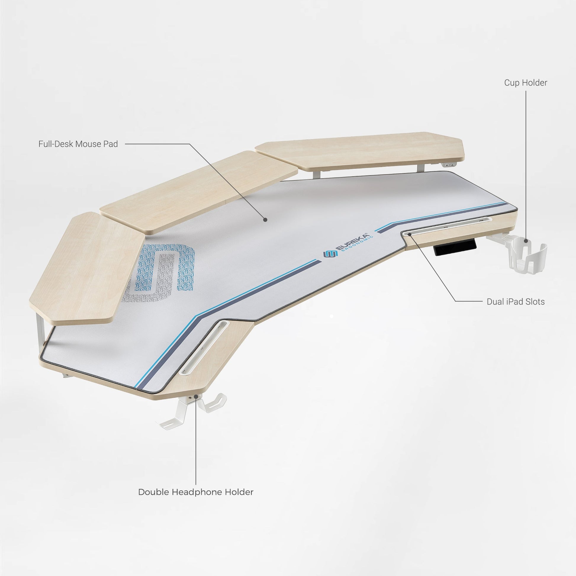 Aero Pro Standing Desk With Accessories, Including Led Shelves, and Cup Holder.