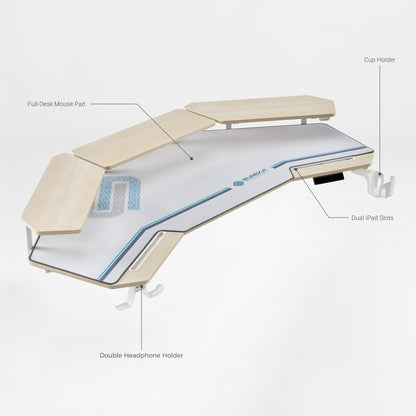 Aero Pro Standing Desk With Accessories, Including Led Shelves, and Cup Holder.