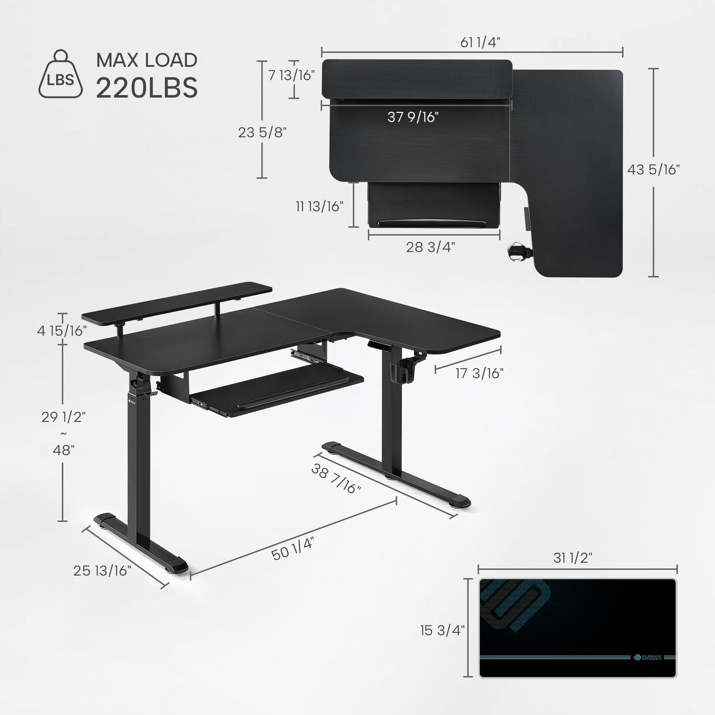 Sollievo L-Shaped Standing Desk with Accessories Set (60x23)