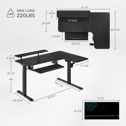 Sollievo L-Shaped Standing Desk with Accessories Set (60x23)