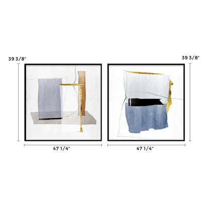 WA-04 Abstract Wall Art Set, Framed Prints With Gold and Blue Geometric Design, 47 1/4X 31 1/2.