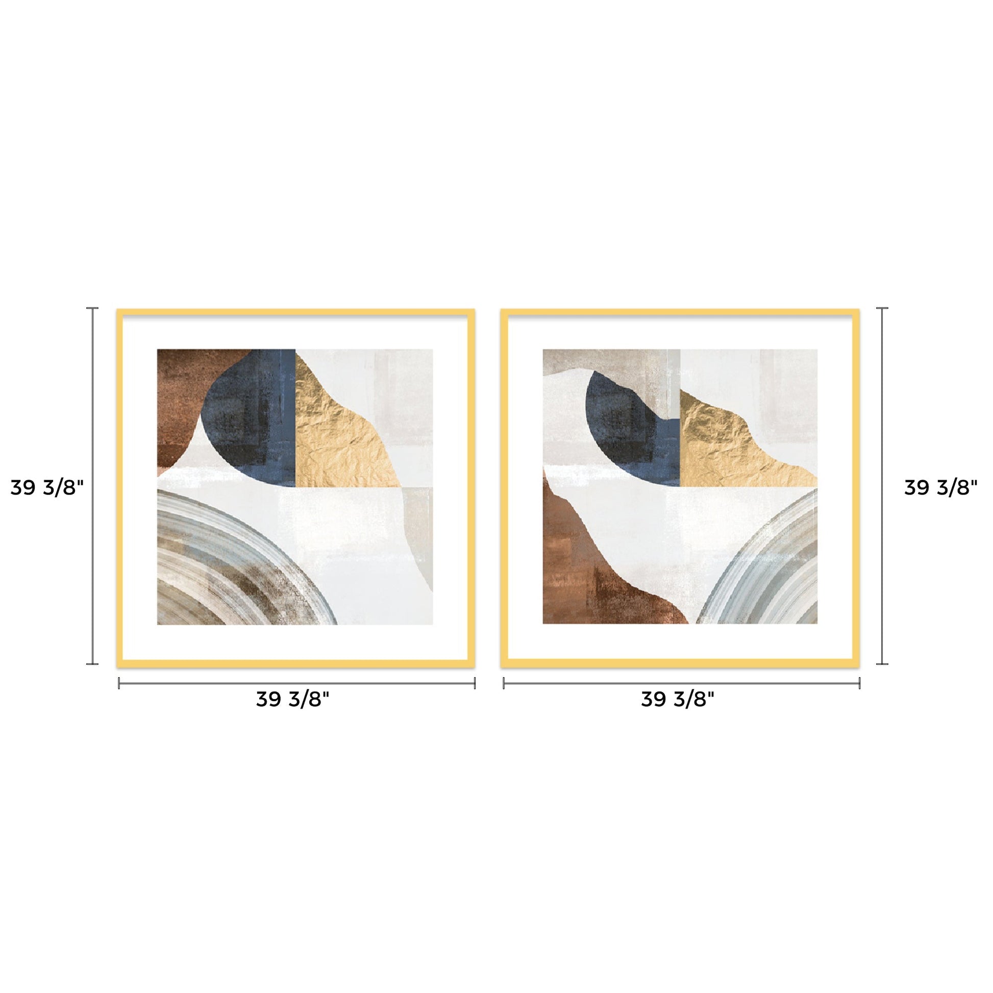 WA-03 Set of 2 Abstract Wall Art Prints With Gold Frames, Perfect for Various Interior Styles, 39X39 Size.