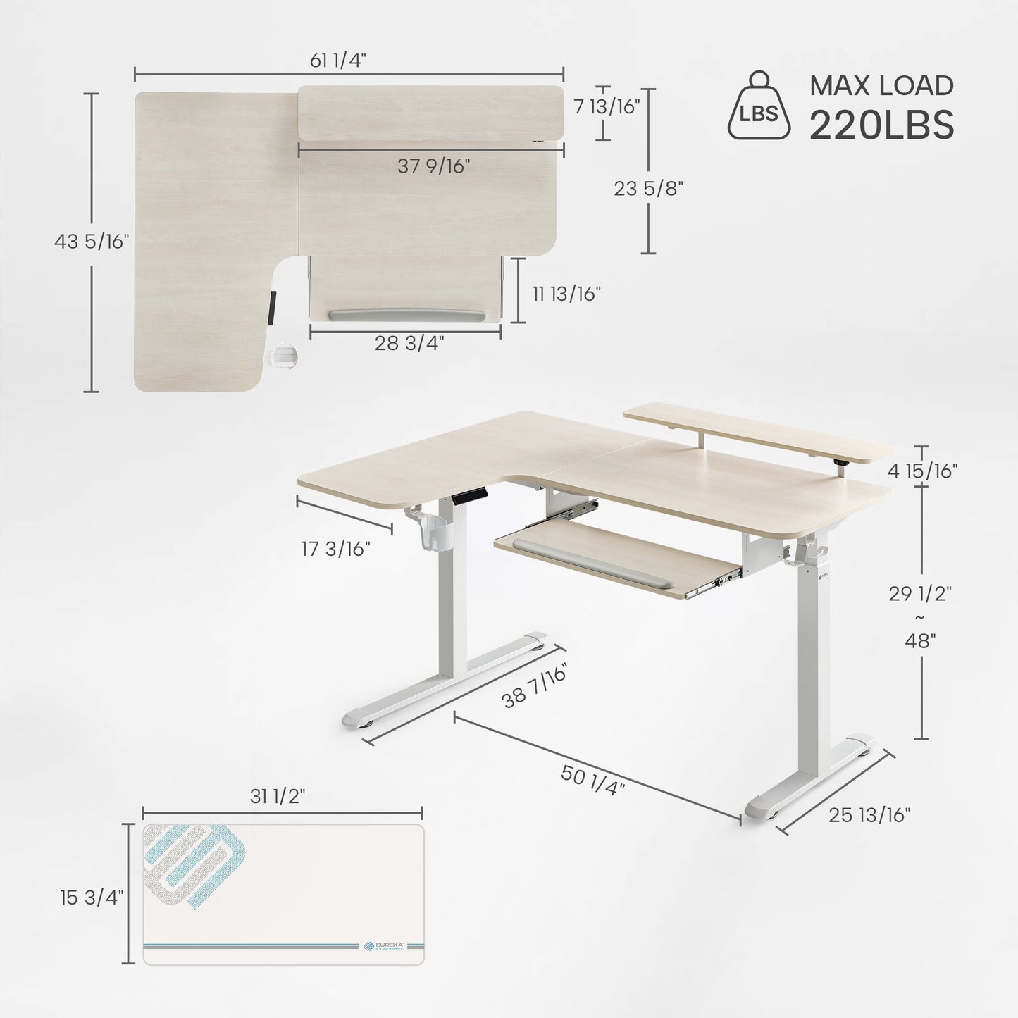 Sollievo L-Shaped Standing Desk with Accessories Set (60x23)