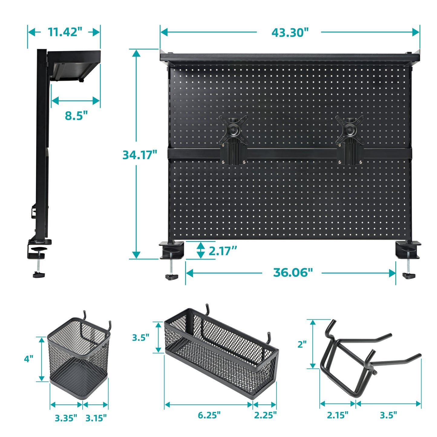 Sollievo Clamp On Desk Pegboard Organizer