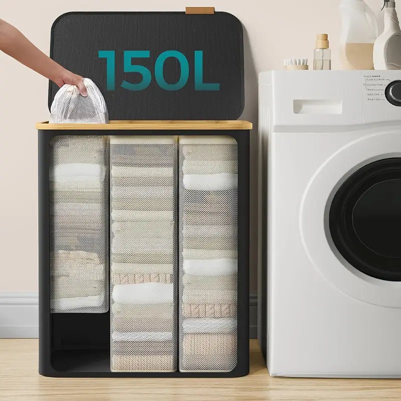Sollievo Dual-Compartment Foldable Laundry Basket