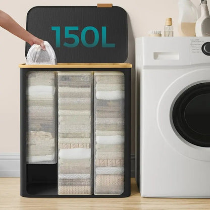 Sollievo Dual-Compartment Foldable Laundry Basket