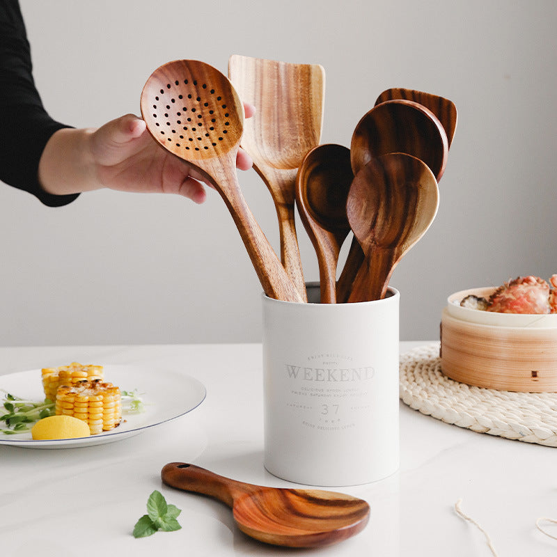 Sollievo Natural Teak Wood Kitchen Utensil Set