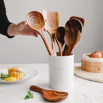 Sollievo Natural Teak Wood Kitchen Utensil Set