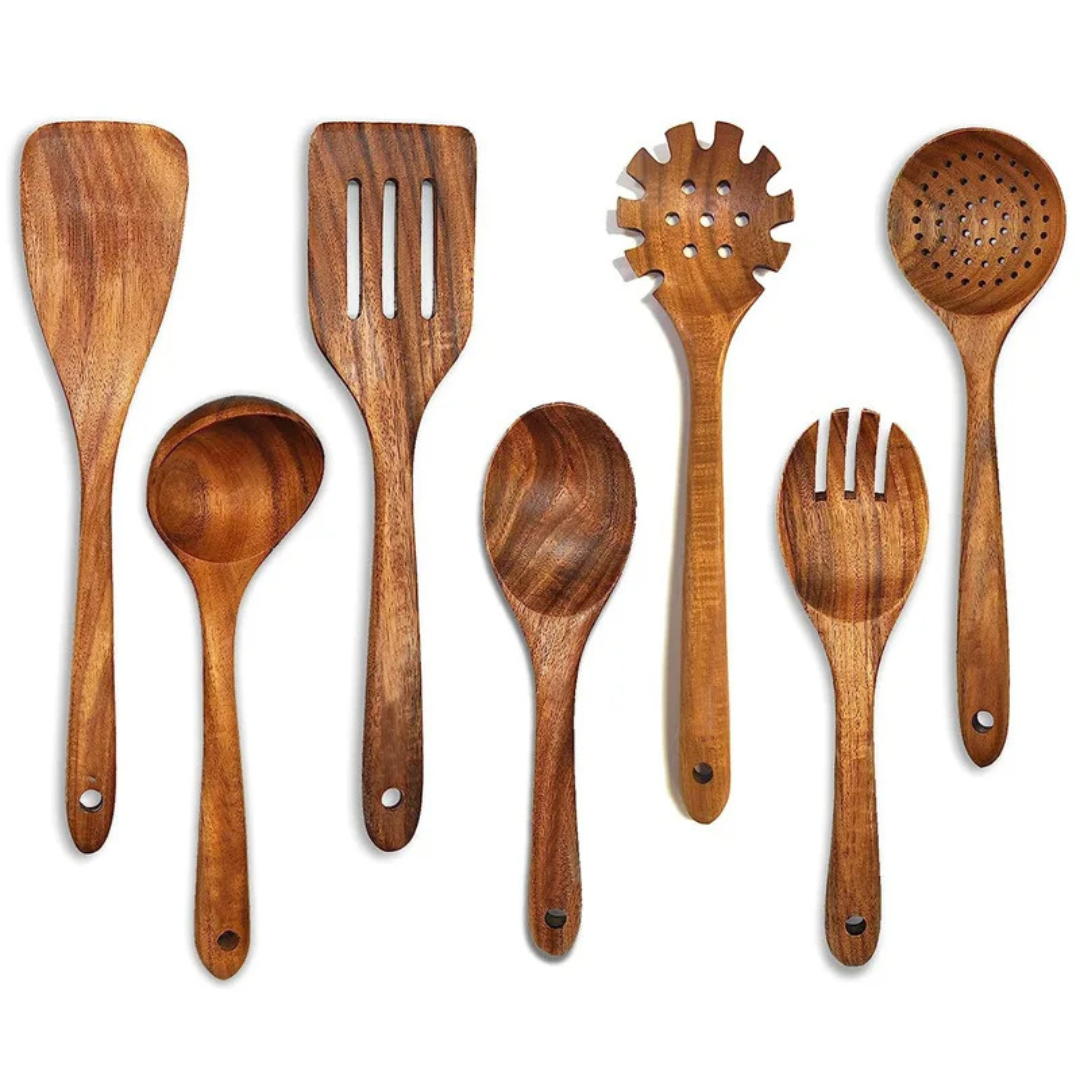 Sollievo Natural Teak Wood Kitchen Utensil Set