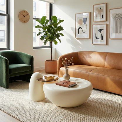 White Cat Claw Coffee Table Set With Penguin Side Table, Modern Living Room Furniture.
