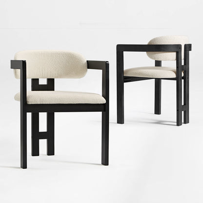 Eureka Ergonomic Ivory boucle dining chair with dark walnut frame, mid-century modern style 2pcs