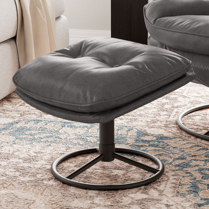 Gray Camden Tufted Ottoman With Tufted Design and Black Metal Base. Modern Living Room Furniture.