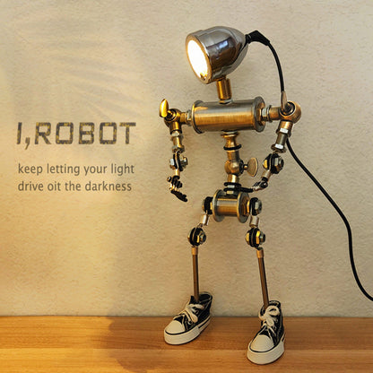 Robot-Shaped Cyberpunk Table Lamp With Industrial Design and Sneakers, a Unique Decor.