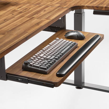 Eureka_Ergonomic L-Shaped Standing Desk With Slide-Out Keyboard Tray and Maple Wood Finish.
