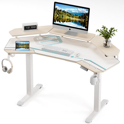 Eureka Ergonomic Aero Pro Wing Shaped Standing Desk, White and Wood Gaming Desk Setup With Accessories, Ergonomic Design.