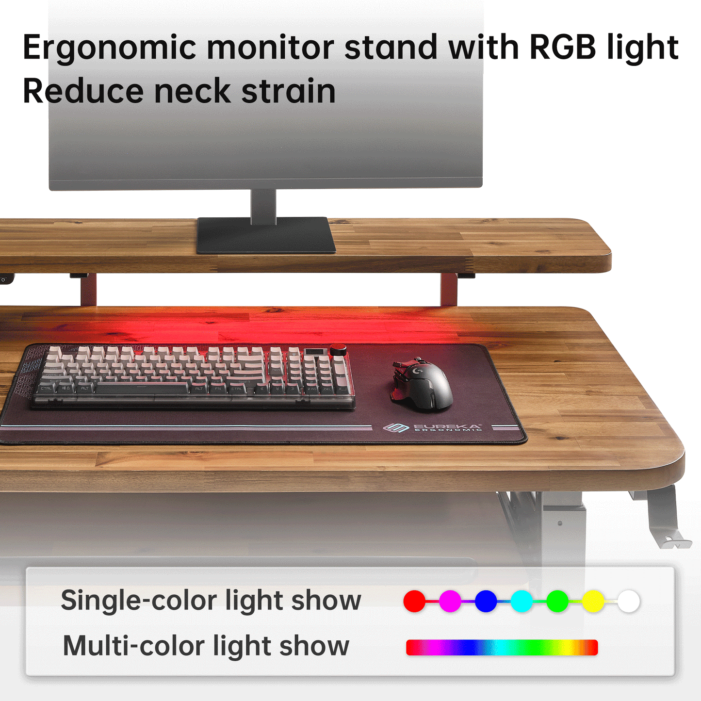 Ergonomic L-Shaped Desk With Monitor Stand and RGB  Light
