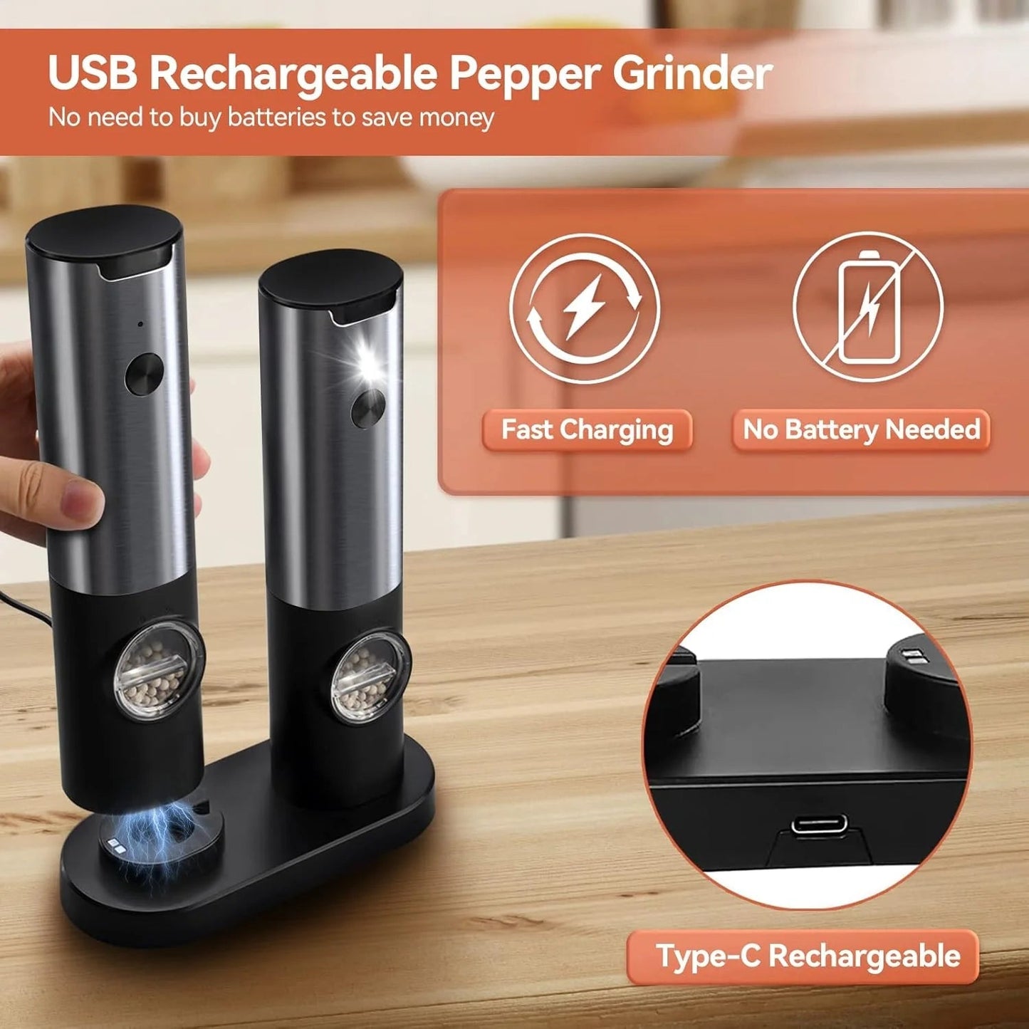 Sollievo Elegant Electric Salt and Pepper Mill
