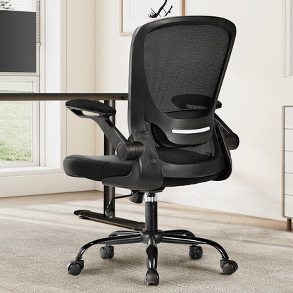 Eureka Ergonomic Onyx black mesh ergonomic office chair with adjustable arms and wheels.