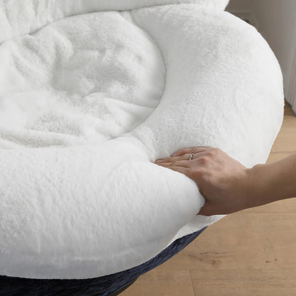 Gloria Swivel Lounge Chair, White Faux Fur Seat Detail With Hand, Comfortable Seating.