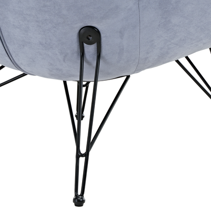 Marco Cozy Lounge Chair Detail With Grey Terry Cloth and Black Metal Legs.