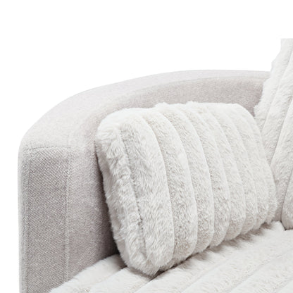 Lucia Swivel Rocking Recliner Detail: White Plush Pillow and Light Grey Fabric, Ergonomic Comfort.