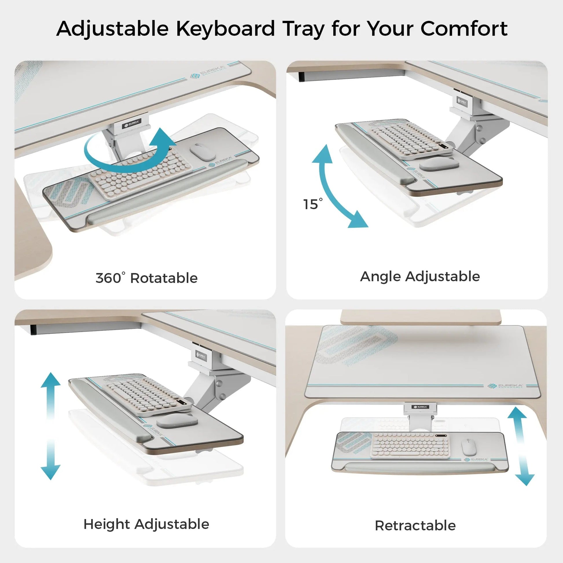 Eureka Ergonomic Adjustable Keyboard Tray, Ergonomic Comfort With 360° Rotation, Angle & Height Adjustability.