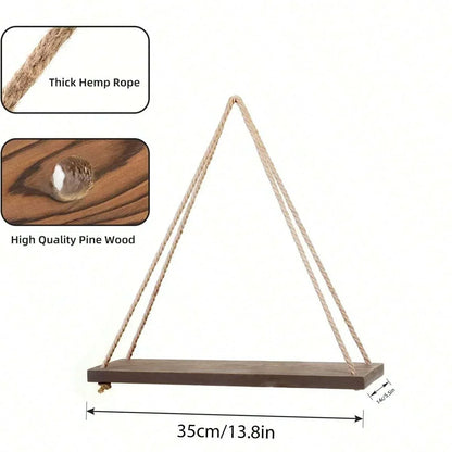 Sollievo Wooden Hemp Rope Hanging Shelf