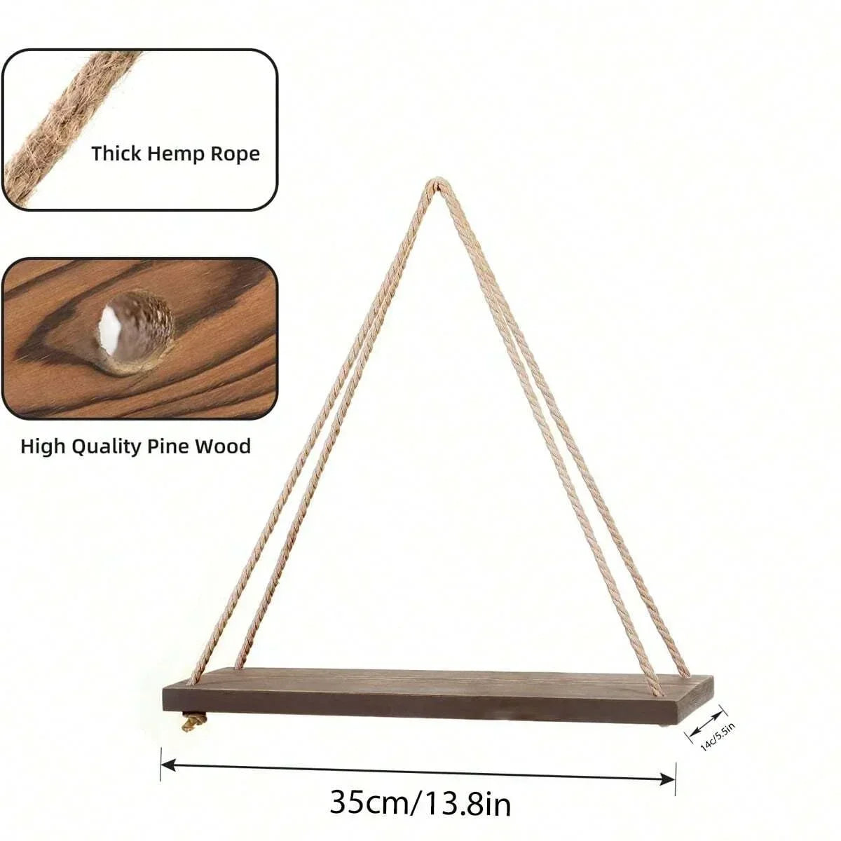 Sollievo Wooden Hemp Rope Hanging Shelf