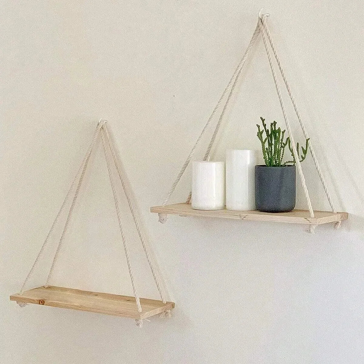 Sollievo Wooden Hemp Rope Hanging Shelf