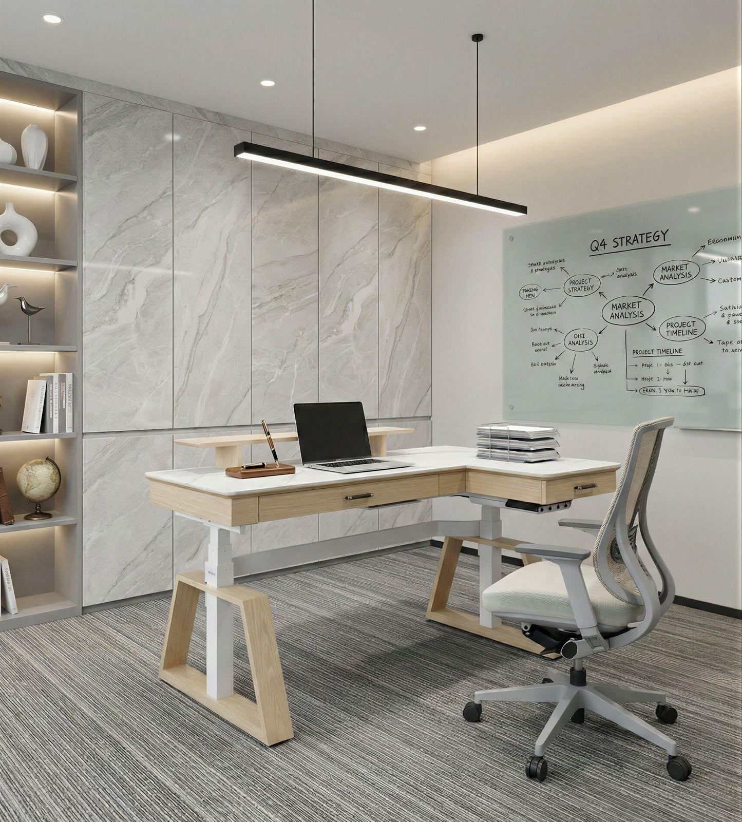 Sollievo Ark Pro L-Shaped Standing Desk (Sintered Stone, 63x23)