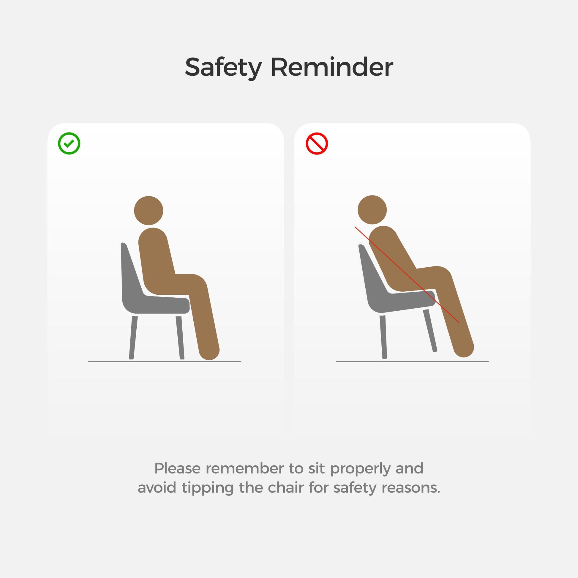 Safety Reminder for Elysian Blue Dining Chair: Correct Posture Illustration, Avoid Tipping for Safety.