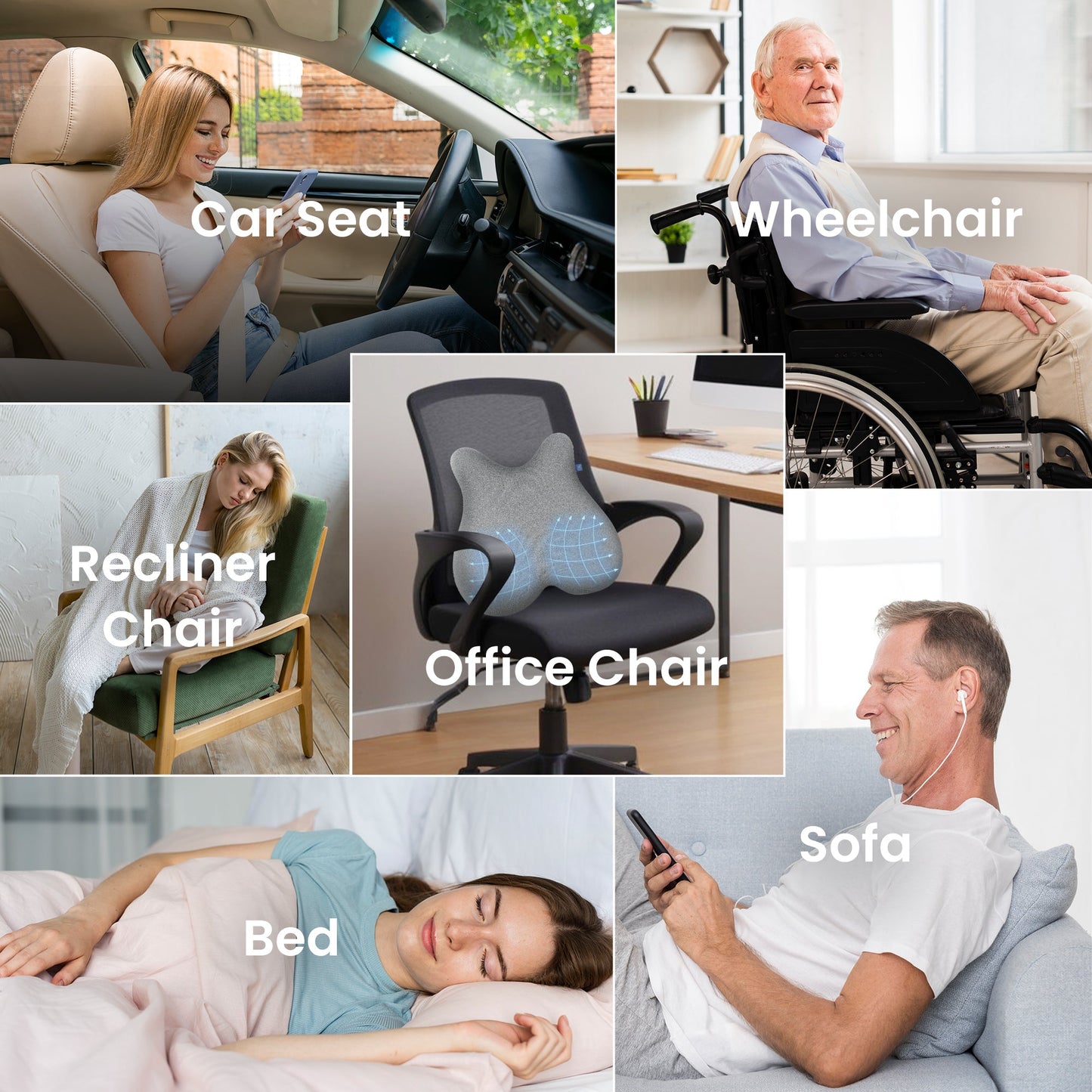 CiLi Lumbar Support & Massager CILI Heated Lumbar Support Pillow for Office Chair, Ergonomic Back Support Cushion with Vibration, Memory Foam Chair Back Massager CL-1307