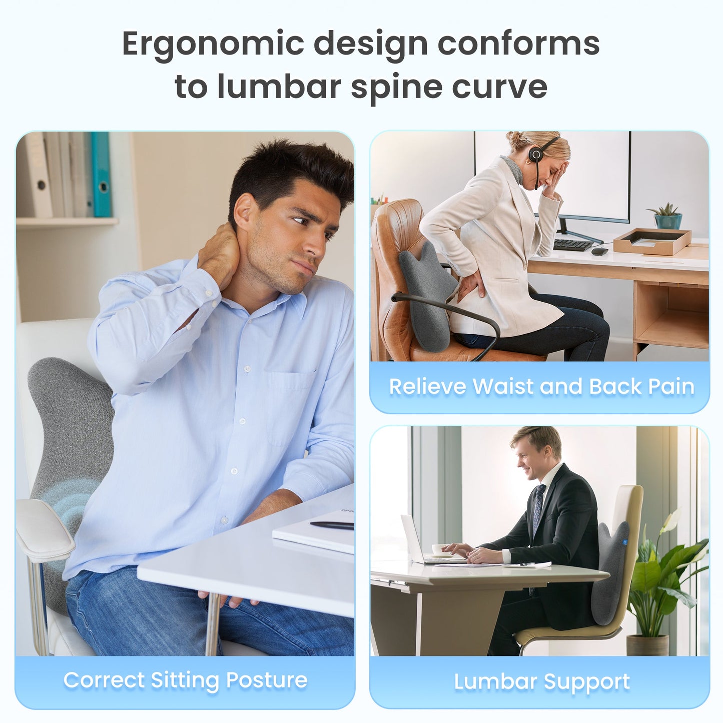 CiLi Lumbar Support & Massager CILI Heated Lumbar Support Pillow for Office Chair, Ergonomic Back Support Cushion with Vibration, Memory Foam Chair Back Massager CL-1307