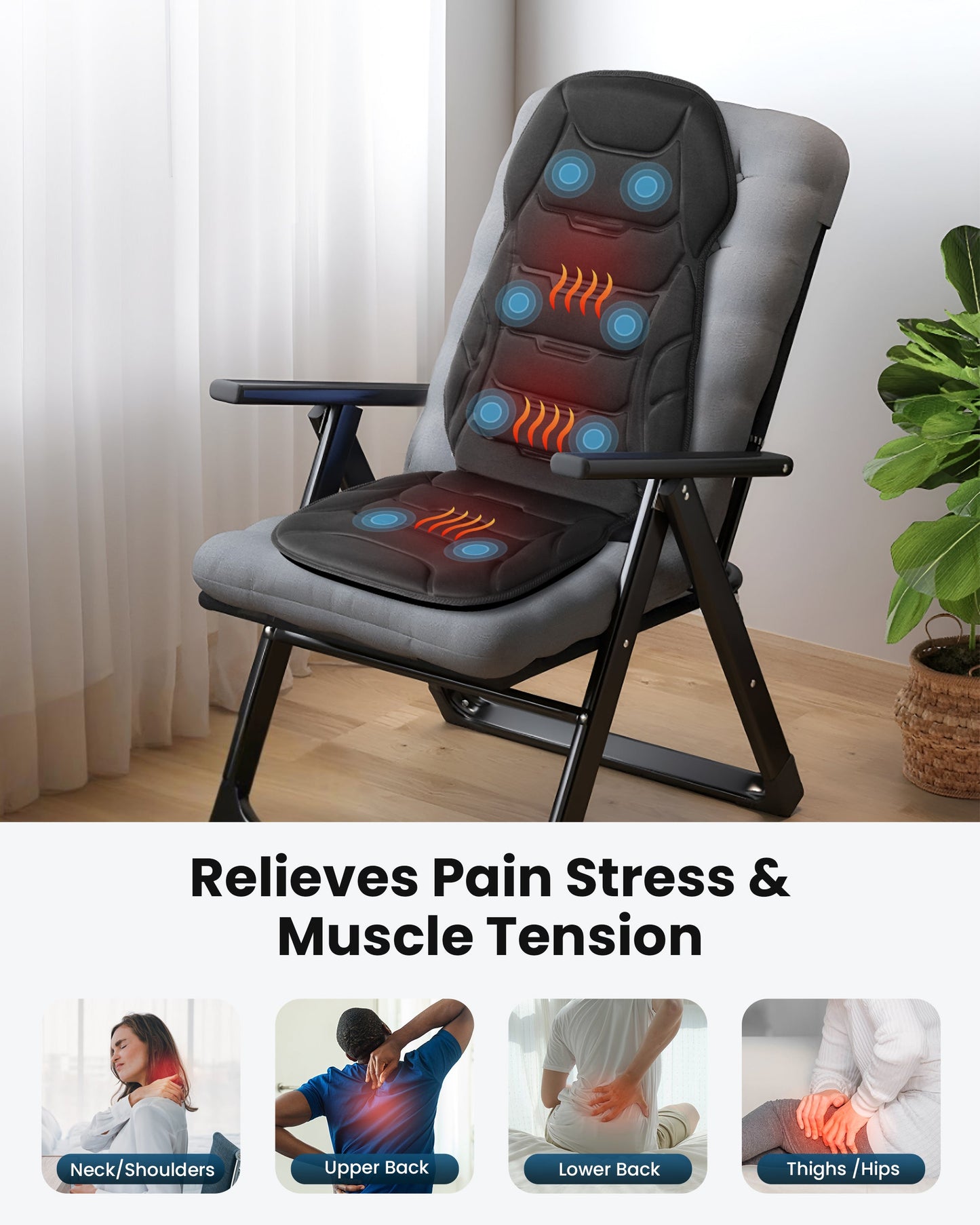 Comfier Back Massager Comfier Back Massager with Heat, Vibration Massage Seat Cushion with 8 Massage Nodes & 5 Modes, Adjustable Chair Massage Pad for Home Office, Heated Chair Pad CF-2402