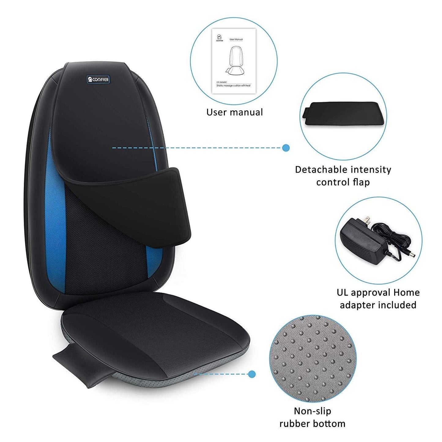 Comfier Back Massager Comfier Shiatsu Back Massager with Heat, Deep Tissue Kneading Massage Seat Cushion CF-2606
