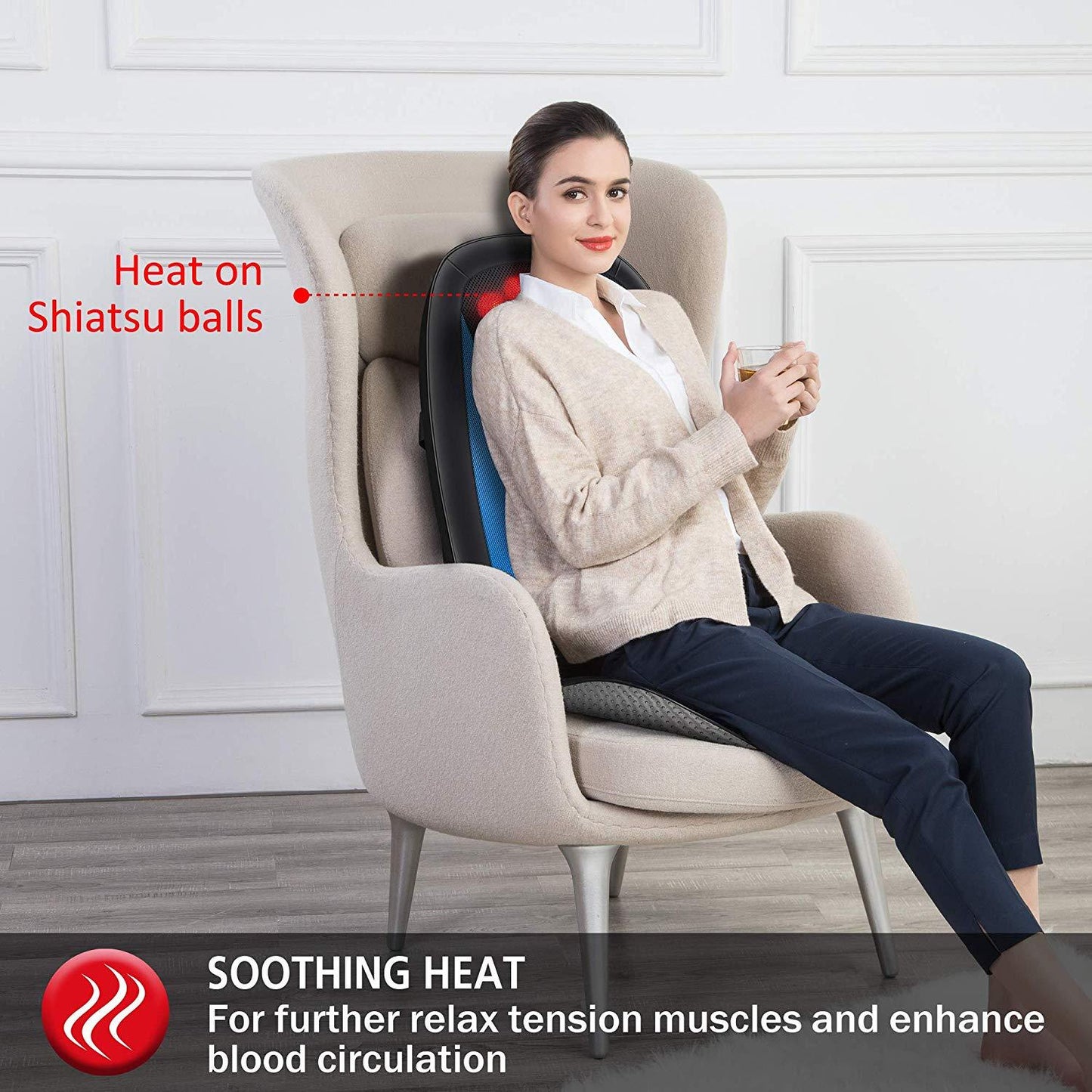 Comfier Back Massager Comfier Shiatsu Back Massager with Heat,Deep Tissue Kneading Massage Seat Cushion CF-2606MC