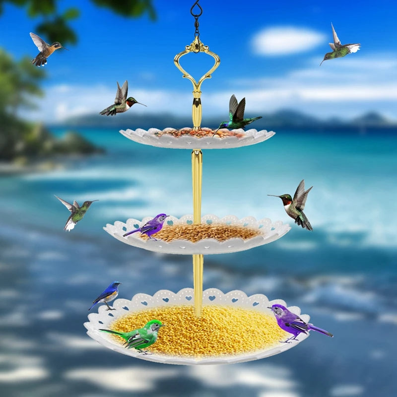 Sollievo 3-Tier Hanging Bird Feeder & Bird Bath Combo
