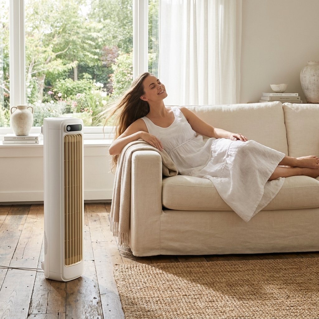 Portable tabletop fan - lifestyle