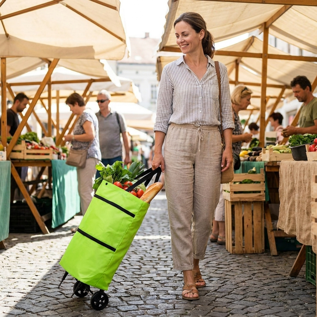 2-in-1 Foldable Shopping Bag with Wheels lifestyle