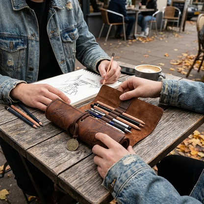 Vintage Leather Pencil Case lifestyle