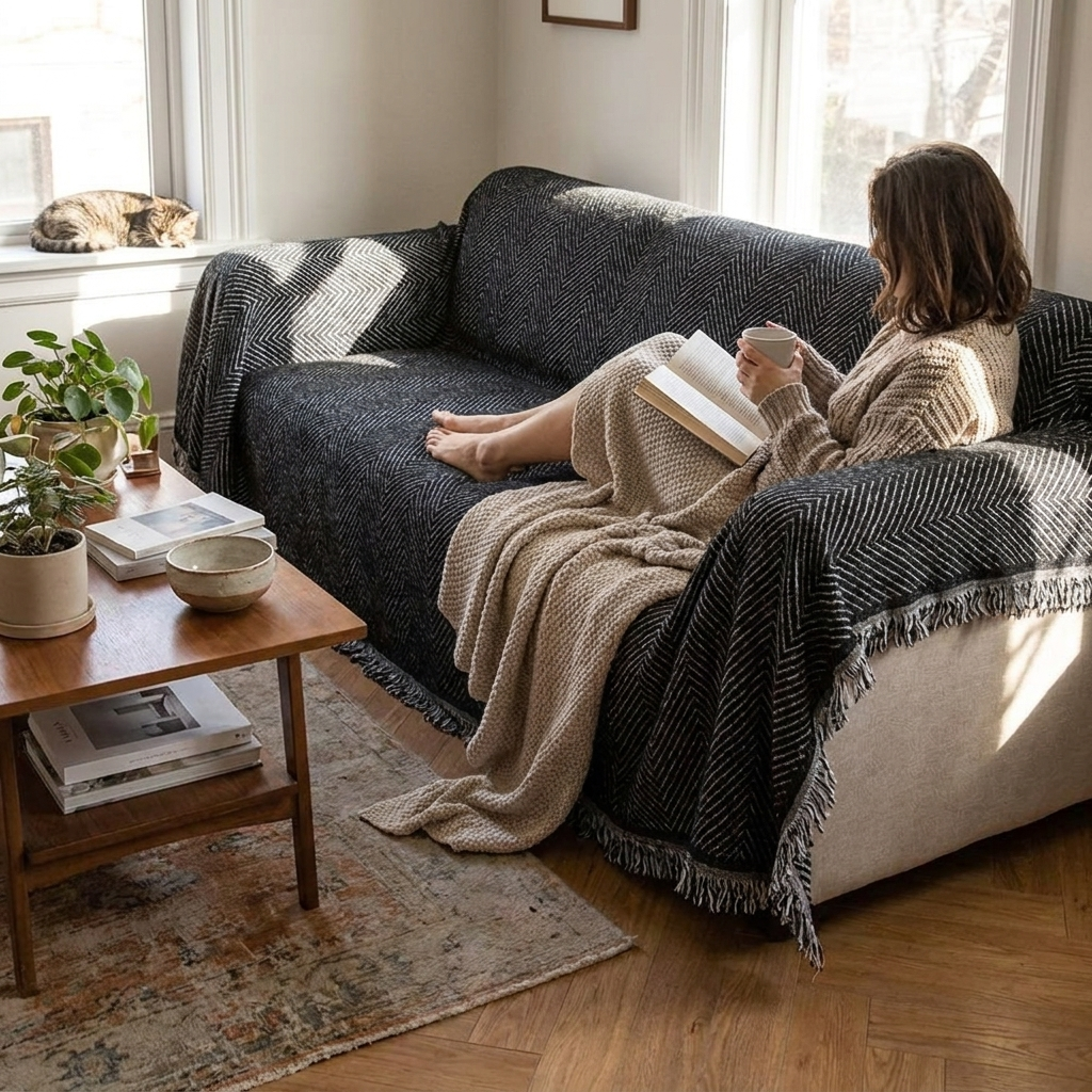 Stripe Herringbone Couch Cover lifestyle