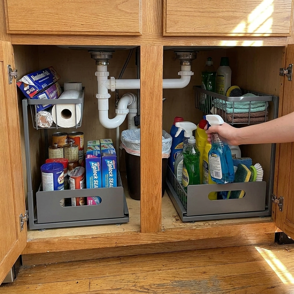 Sollievo 2-Tier Slide-Out Under Sink Organizer lifestyle