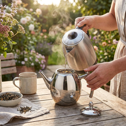 Sollievo Elegant Stainless Steel Teapot lifestyle
