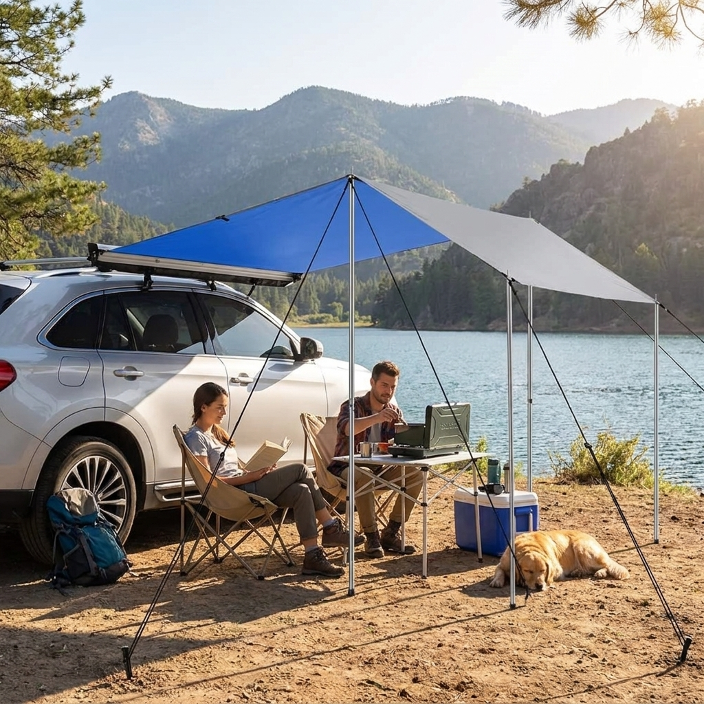 Sollievo Pull-Out Waterproof Car Awning Kit lifestyle